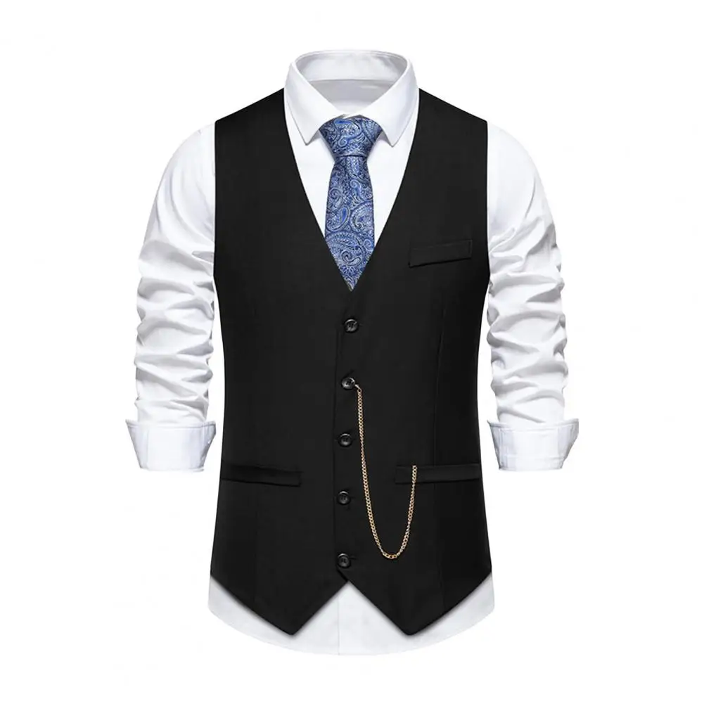 

Versatile Men Vest Elegant Men's V-neck Waistcoat with Chain Detail Slim Fit Wedding Party Vest Coat Classic Single for Men