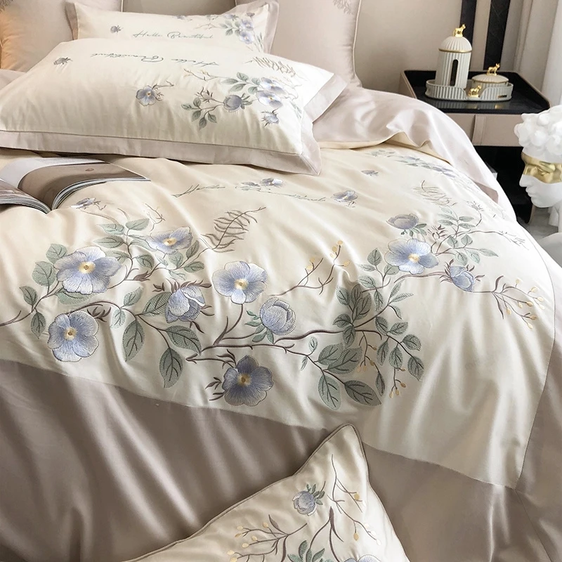 Waliicorners Flowers Quilt Duvet Cover Set Bed Linen Pillow Shams 4Pcs Elegant Orchid Embroidery 1000TC Egyptian Cotton Luxury Bedding Set 23 S26c8c1dfa7ee46f8b4637e36151b59e6q