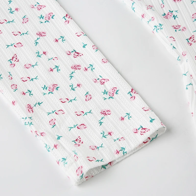 Mono de hada dulce y suave para mujer, con estampado floral, ribete de encaje, escote en V, manga larga, estilo coreano, moderno, bonito