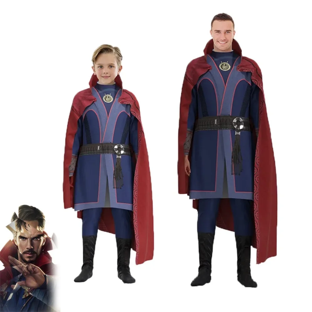 

Superhero Doctor Strange Cosplay Carnival Costume Anime Red Cloak Robe Dress Up Party for Kids Adult