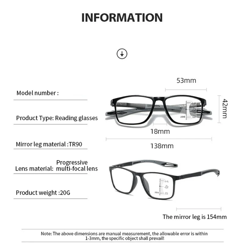 Reading Glasses New Trendy TR90 Photochromic Multifocal Reading Glasses 3 in 1 Outdoor Bifocal Sunglasses Sports Anti Blue Near Far Eyeglasses
