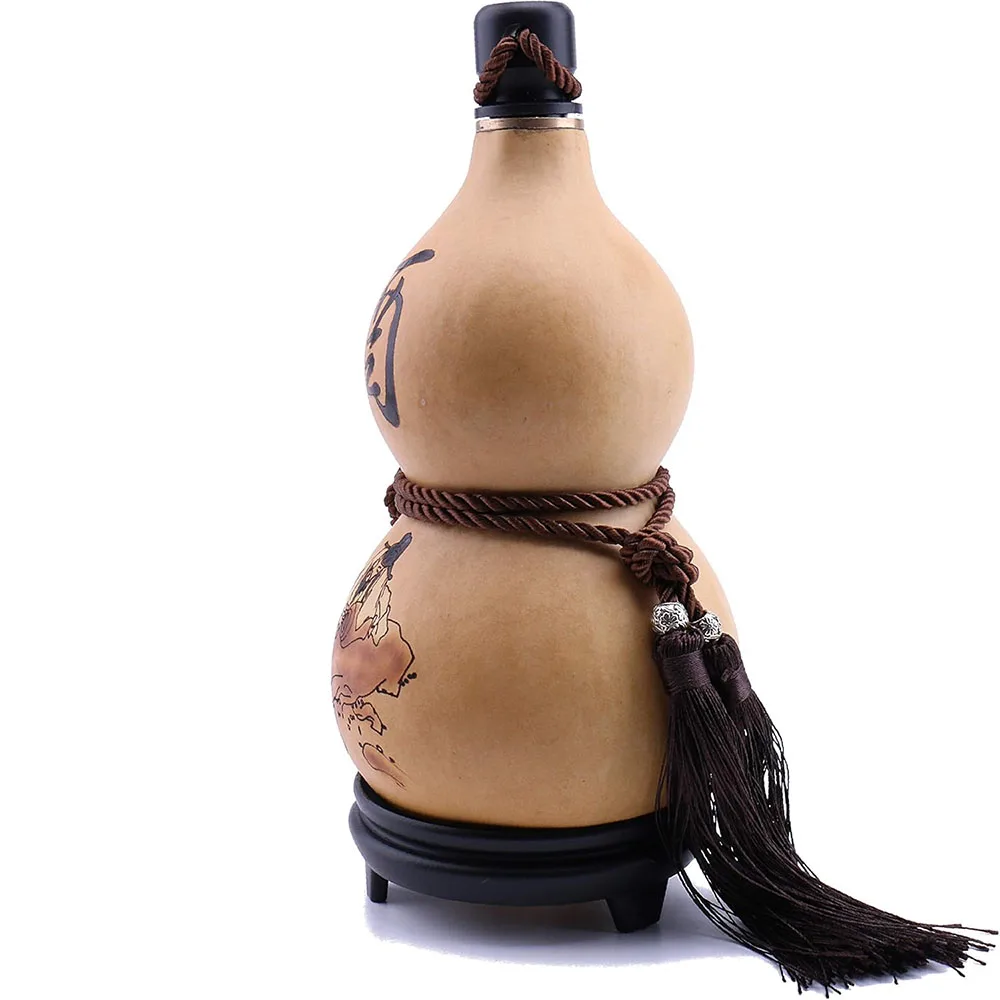 Natural Dried Gourd Water Bottle with Lid Hollow Calabash Chinese Pumpkin for Drinks Holder Ornament D&eacute;cor
