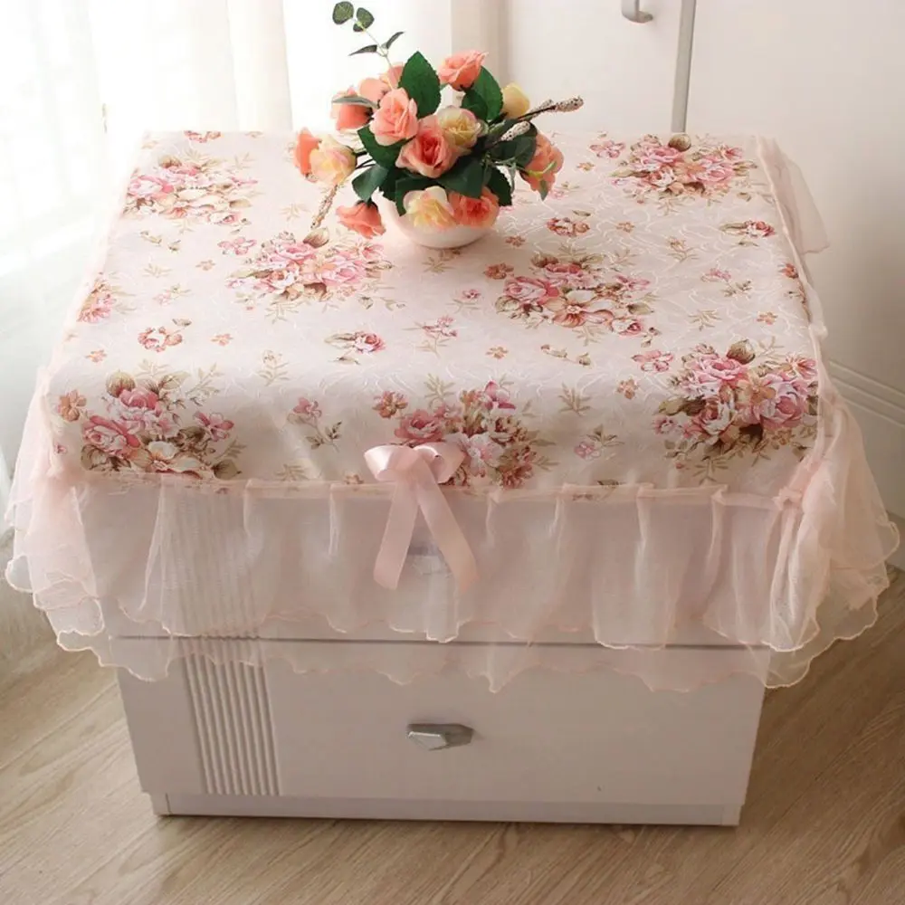 Fashion Dust-proof Bedside Cabinet Lace Table Cloths Decoration Rectangular Table Cover Pink Flower