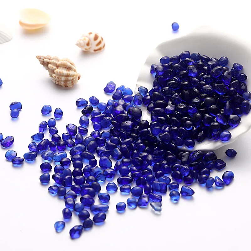 Fish Tank Aquarium Landscaping Base Sand 500g about 6mm-9mm Sea Blue Glass Sand Decorative Colorful Glass Beads aquarium decoration stones