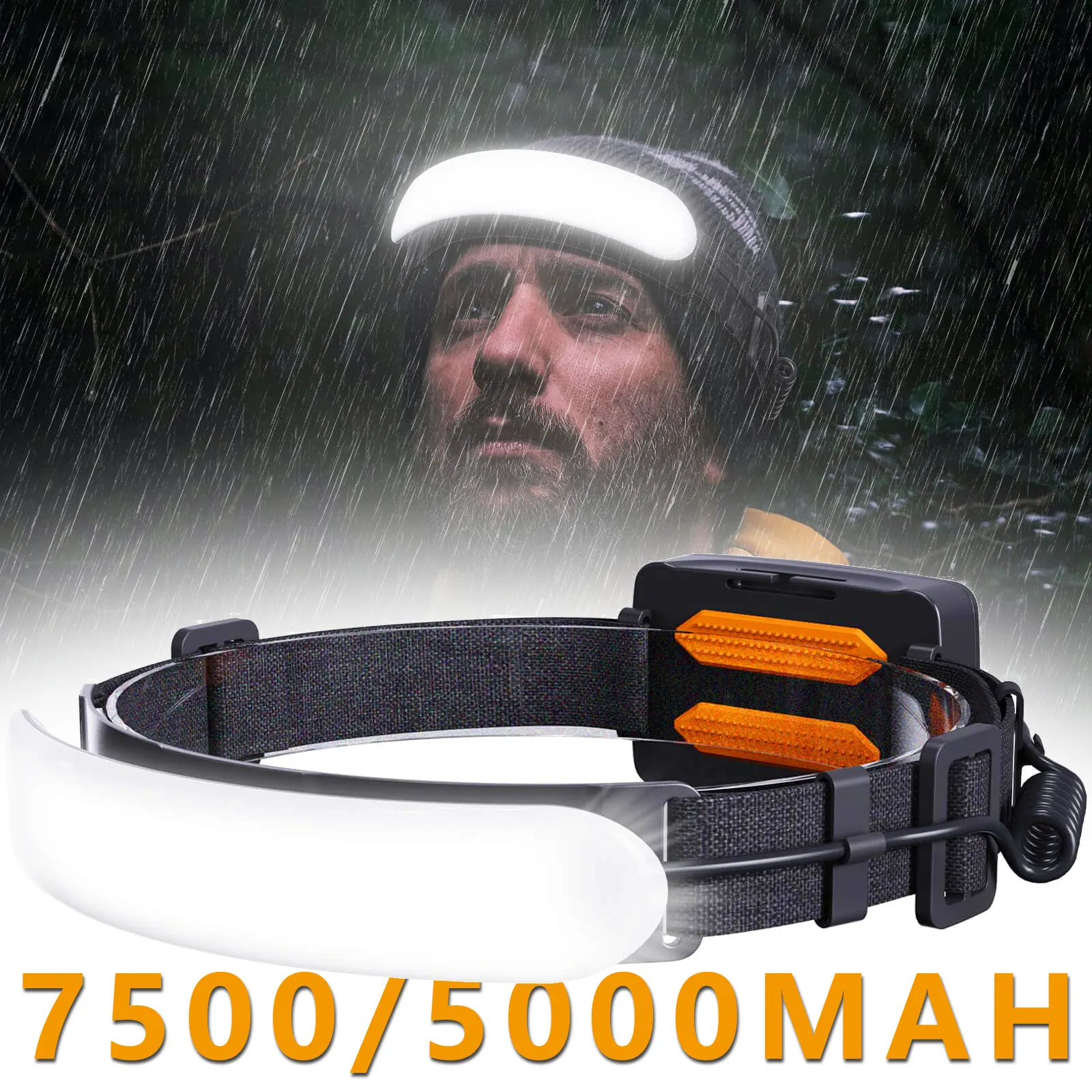 Lampe frontale large faisceau 230° 7500mAh autonomie longue pêche camping urgence
