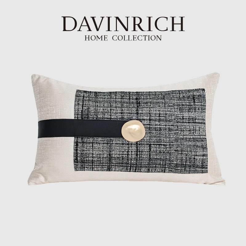 DAVINRICH Metropolitan Style Cushion Covers Soft Flannelette Leather Patchwork Lumbar Pillow