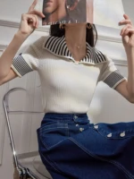 White Short Sleeve Tee Clothing Knit T-shirt Woman Black Polo Neck Shirts for Women Tops V New Y2k Fashion Cotton Aesthetic Cute - Image 6