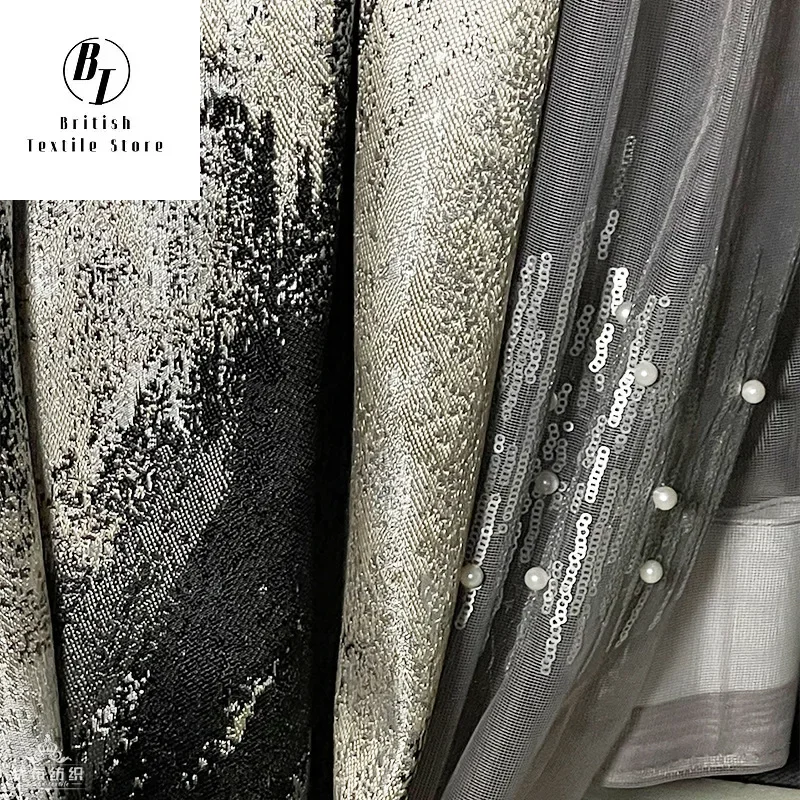 Modern Fashion Black High Precision Luxury Curtains for Living Room Bedroom Dining Blackout Jacquard Decor Window Grey Tulle 3