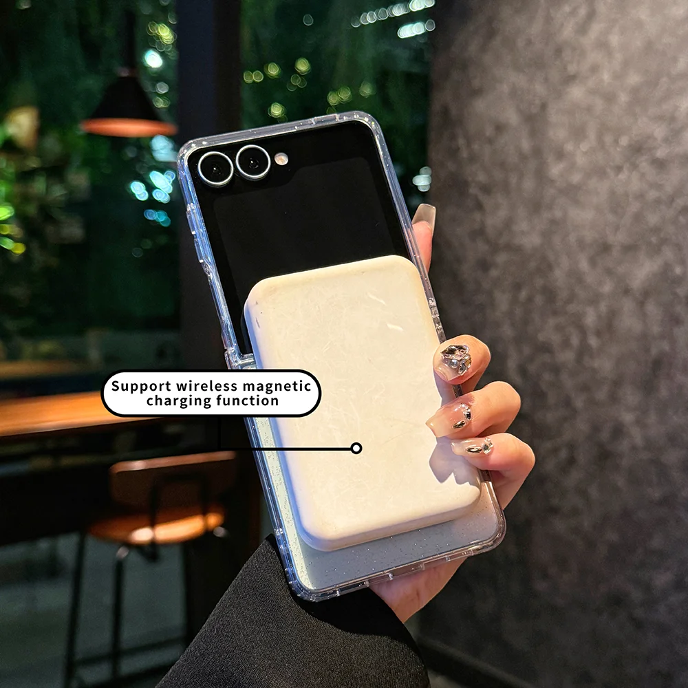 Glitter Stars Magnetic Shockproof Transparent Case with Wireless Charging Compatibility