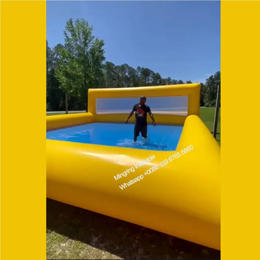 Giant 53x27ft Inflatable Yellow Beach Water Pool Volleyball Court Fields Game Play with Pool for Family Reunion Party Outside burritos tortilla blanket giant round beach blanket