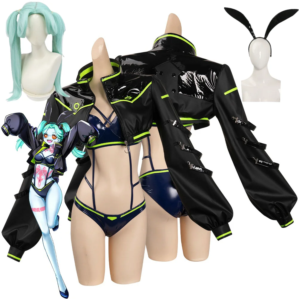 

Edgerunners Rebecca Cosplay Costume Bunny Girl Jumpsuit Coat Jacket Outfits Wig Halloween Carnival Suit For Adult Women Girls