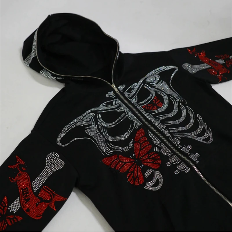 E-girl Gothic Grunge Rhinestones Butterfly Skeleton Print Sweatshirt Punk  Zip Up Hoodie Y2k Aesthetics Retro Oversized Coat Top - Hoodies u0026  Sweatshirts - AliExpress