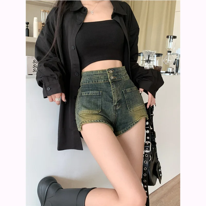 LOERSS Denim Pants Wash Vintage Irregular Short Jean for Women High Waist A-Line Design Summer Short Pants Female Casual Pants