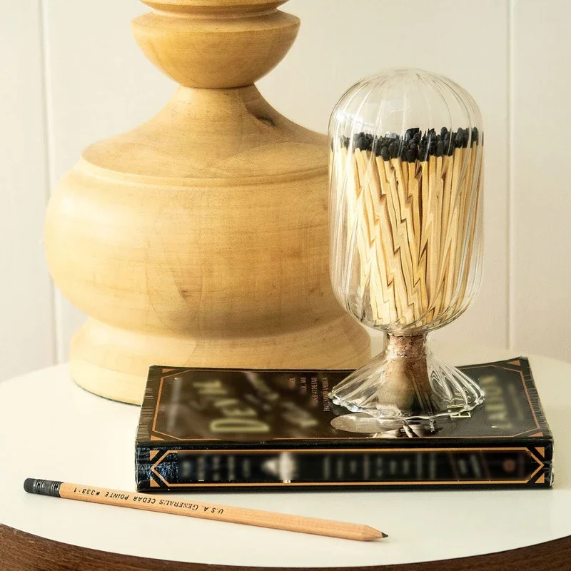 Matchstick Glass Bottle Aromatherapy Candle Glass Cloche Jar Fireplace Match Christmas Matchbox Storage Jar with Wooden Stopper 2