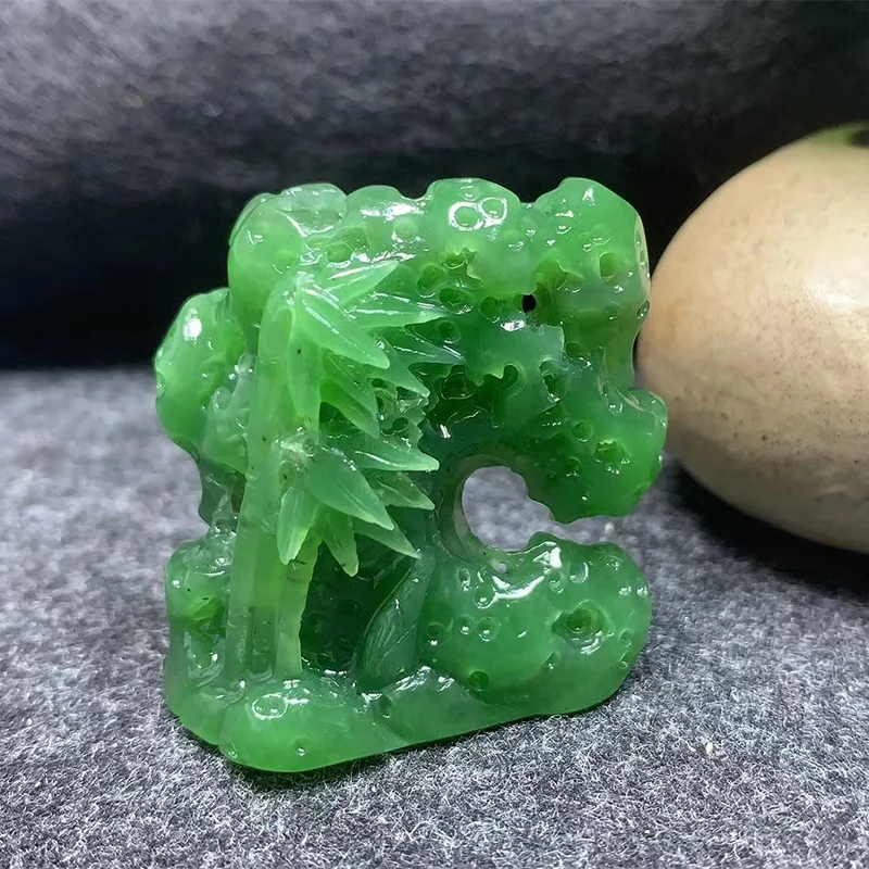 

Natural Hetian Jade Jasper Hand Carved Bamboo Jade Pendant Jewelry Lucky Exorcise Evil Spirits Safety Amulet Fine Jewelry