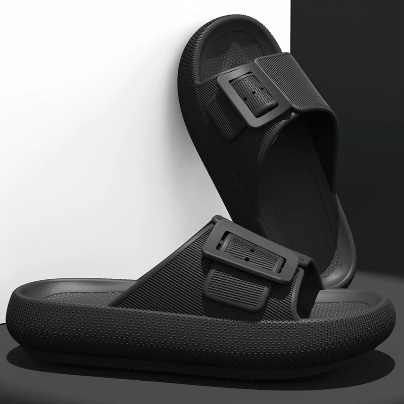 Men's Slippers Summer Indoor Non-Slip Wear-Resistant Lightweight Soft Bottom Buckle Adjustable Simple Breathable Platform Shoes