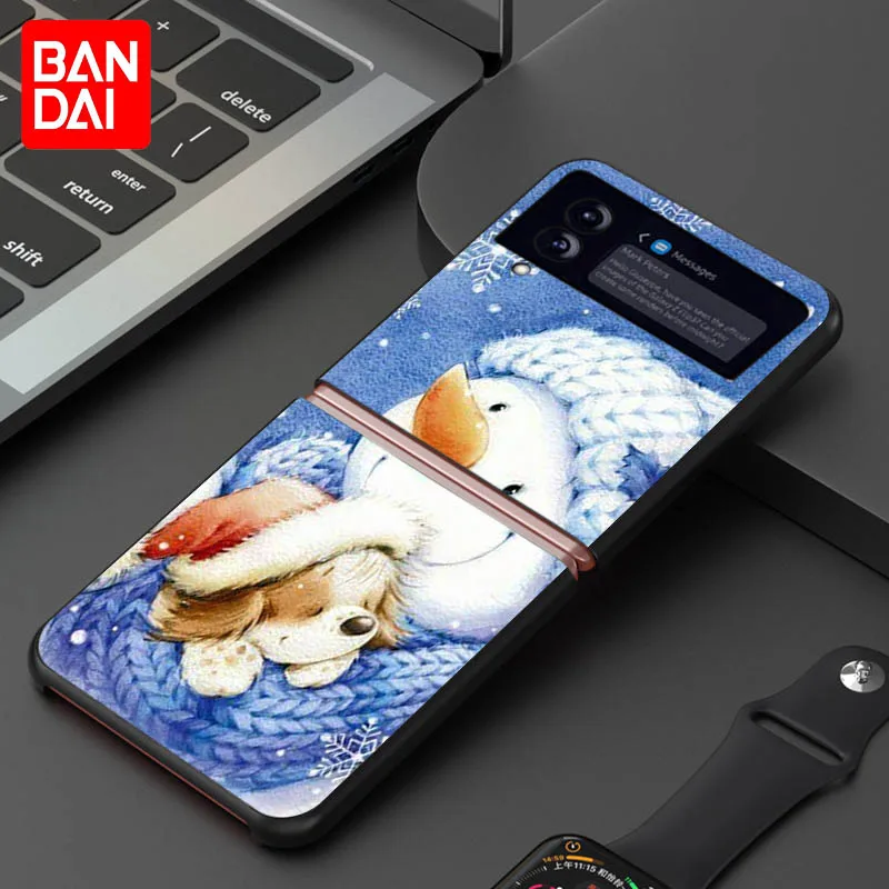 Phone Case For Samsung Galaxy Z Flip 3 5G zflip Black Case Snowman Christmas Santa Claus Protection Cover For Z Flip3 zflip3 galaxy flip3 case