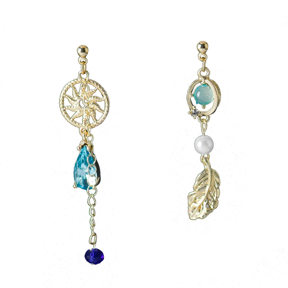 Game accessories, creative asymmetrical leaf earrings, women's accessories, tassel studded earrings, girl's birthday gift