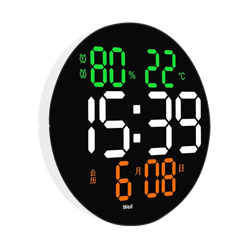 10 or 12 Inch Big Digital Led Wall Clock Alarm with Calendar,Smart Brightness,Humidity,Temperature Thermometer.Modern Home Decor