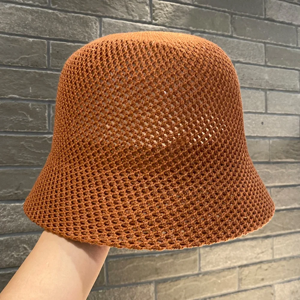 Sun Hat Fisherman's Hat Summer Knitted Hollow Paper Straw Bucket Hat Breathable Beach Cap Wide Brim