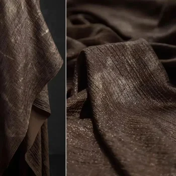 Vintage Dark Brown Bronzing Rayon Fabric for Slightly Wrinkled Skirt Clothing Designe Cloth Diy Sewing Material By The Yard 1
