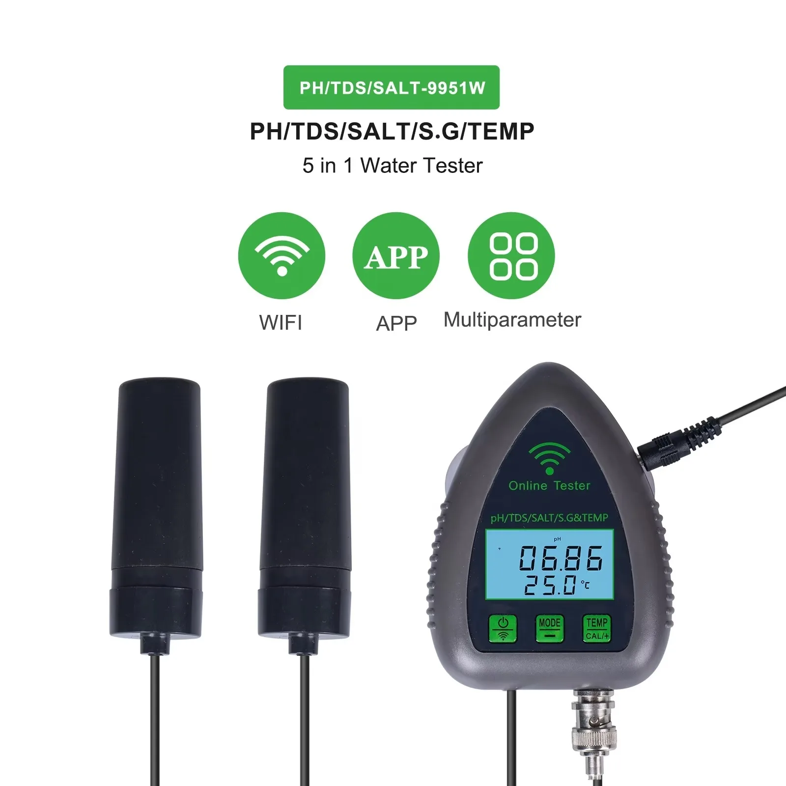 5-in-1 WiFi 스마트 수질 테스터 앱 제어 PH TDS 염분 SG 온도 감지기