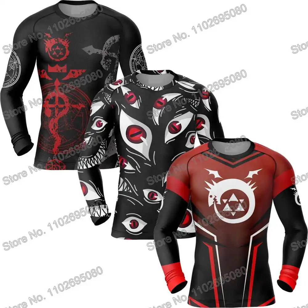 Fullmetal Alchemist Diving T-Shirt Tight Long Sleeve Anime Rash Guard BJJ MMA Swimwear Men Surf Clothing Beach Floatsuit GYM