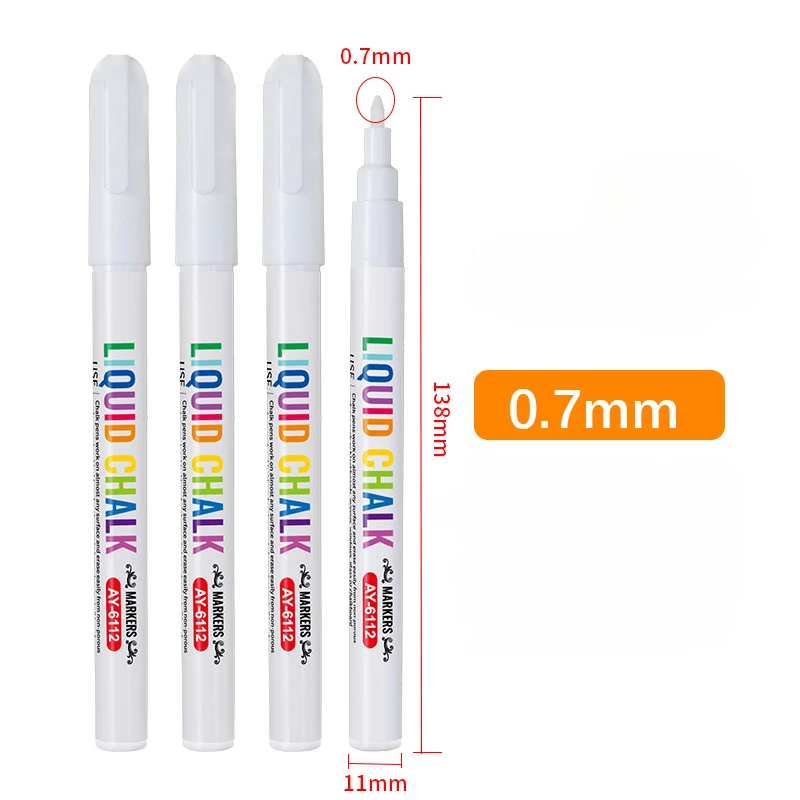 흰색 액체 분필 세트 화이트보드 마커 펜, 광고 LED 라이트 보드, 수성 지우개 마커, 0.7mm, 6mm, 15mm 펜촉, 4 개