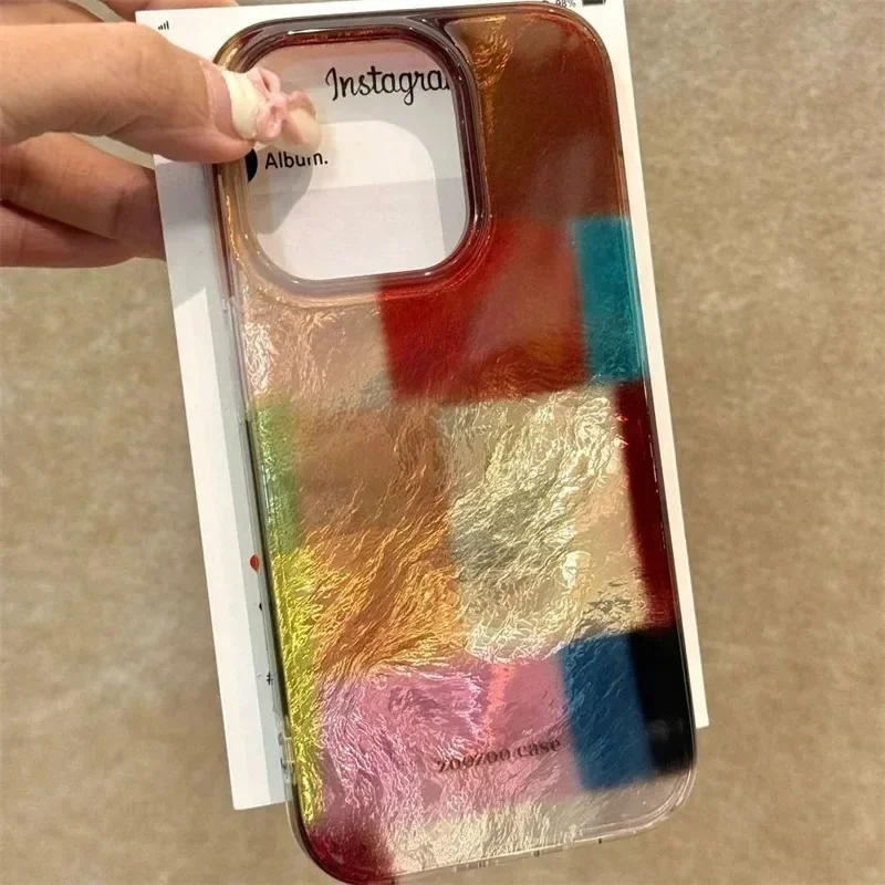 Vortex Pattern Color Grid Splicing Feather Texture Phone Case