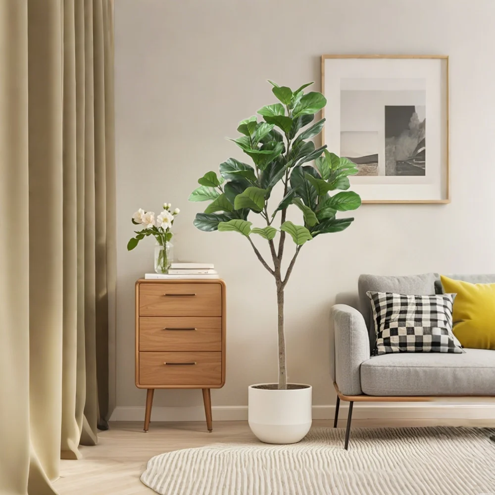 2 Stück künstlicher Geigenblatt-Feigenbaum, 150 cm/180 cm, künstliches Geigenblatt, künstlicher Baum, künstliche Pflanzen im Topf für Heimdekoration – Detail 11