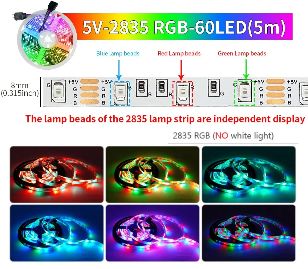 Tuya Smart Life LED Light Strip Bluetooth Control DC12V 5M SMD 5050 54LEDs/M Fle