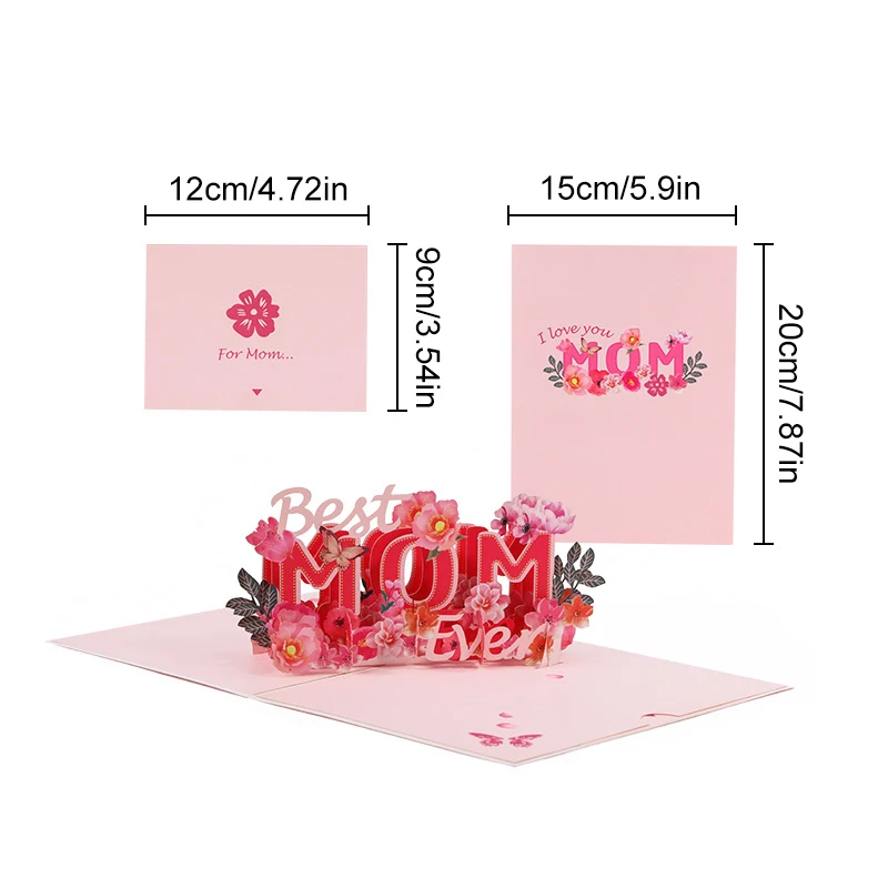 1PC 3D Pop UP Flower Greeting Cards Happy Mother's Day Mom Floral Bouquet Invitation Card Postcard Anniversary Birthday Mom Gift