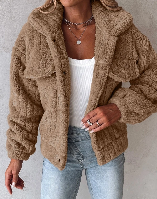 Fur Coat for Women 2023 Autumn Winter Casual Elegant Turn-Down Collar Buttoned Teddy Jacket Coat Top Fall Outfits Women