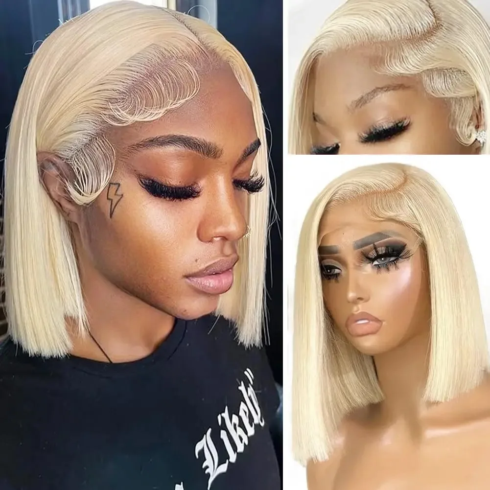 Benafee Bob-Perücke Aus 100% Echthaar – 13x4 HD-Spitze, 180% Dichte, Mit Babyhaar, Blau