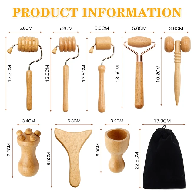 7/8 pezzi Massaggiatore Viso Spa Maderoterapia Rullo Massaggio Dimagrante Viso Terapia in Legno Gua Sha Bastone Lifting Viso Rimozione Rughe_voghion.com