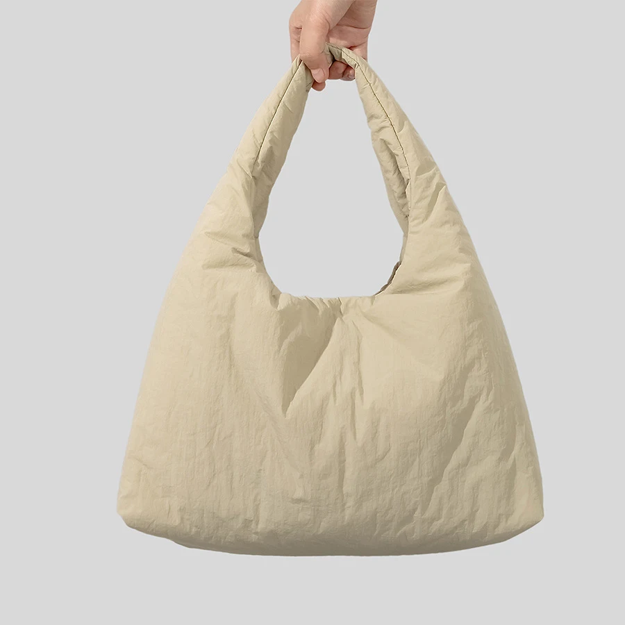 

Casual simple puffer tote bag padded women shoulder bags nylon down cotton handbags large capacity tote bag 2023