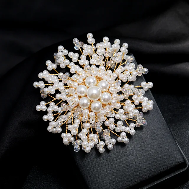 POYAMUSE Fashion Elegant Pearl Crystal Snowflake Brooch Pin for Women Girls Wedding Soiree Party Jewelry