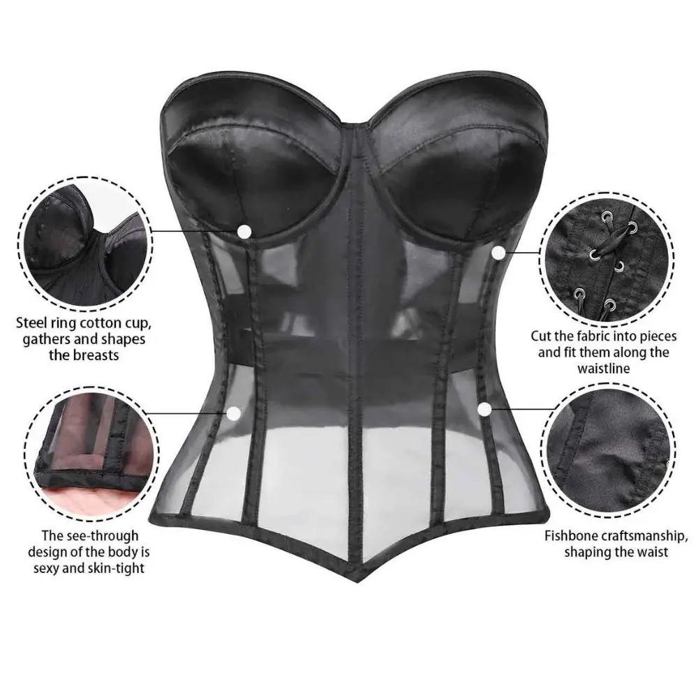 Elegant Black Strapless Mesh Corset Top for a Sculpted Silhouette