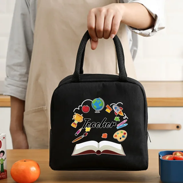 Insulated Lunch Bag  Zipper Cooler Tote Thermal Bag Lunch Box  Canvas Food Picnic Lunch Bags for Work Handbag Teacher Pattern 4Teacher008