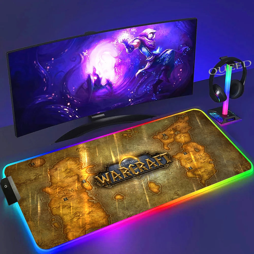 World Of Warcraft Illidan RGB Gaming Mouse Pad XXL Computer Gamer Large Led Mousepad Desktop Decoration WOW Deskmat Wit Backlit