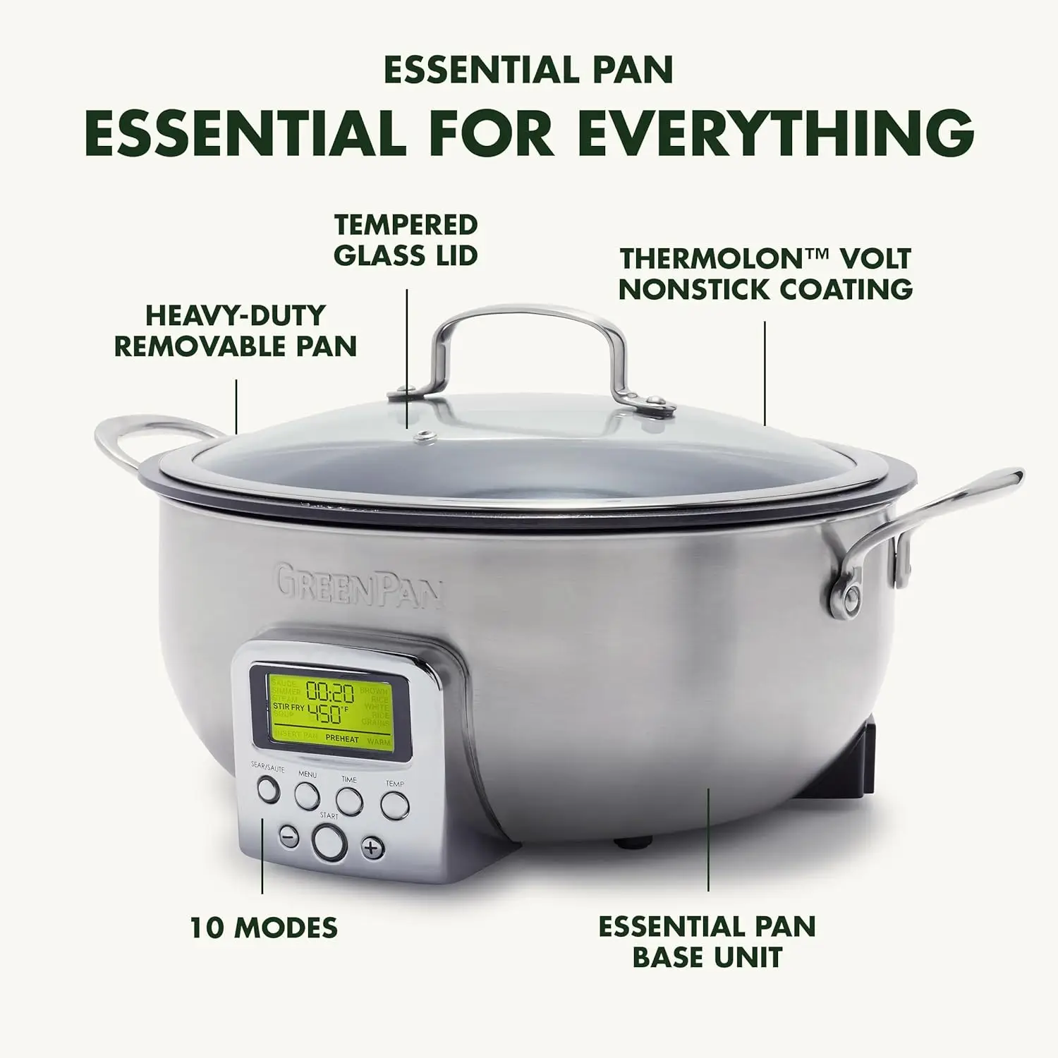 6QT Electric Skillet, Sear Saute Stir-Fry Cook Rice, Healthy Ceramic Nonstick, Dishwasher Safe Parts, Easy-to-use LED Display