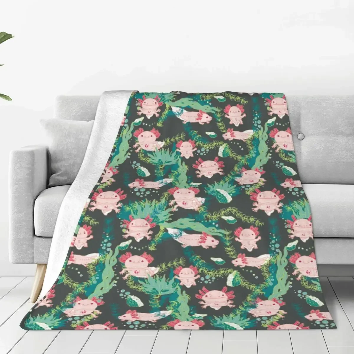 

Baby Axolotl Fleece Throw Blanket Cute Salamander Blankets for Bedding Couch Lightweight Thin Plush Thin Quilt