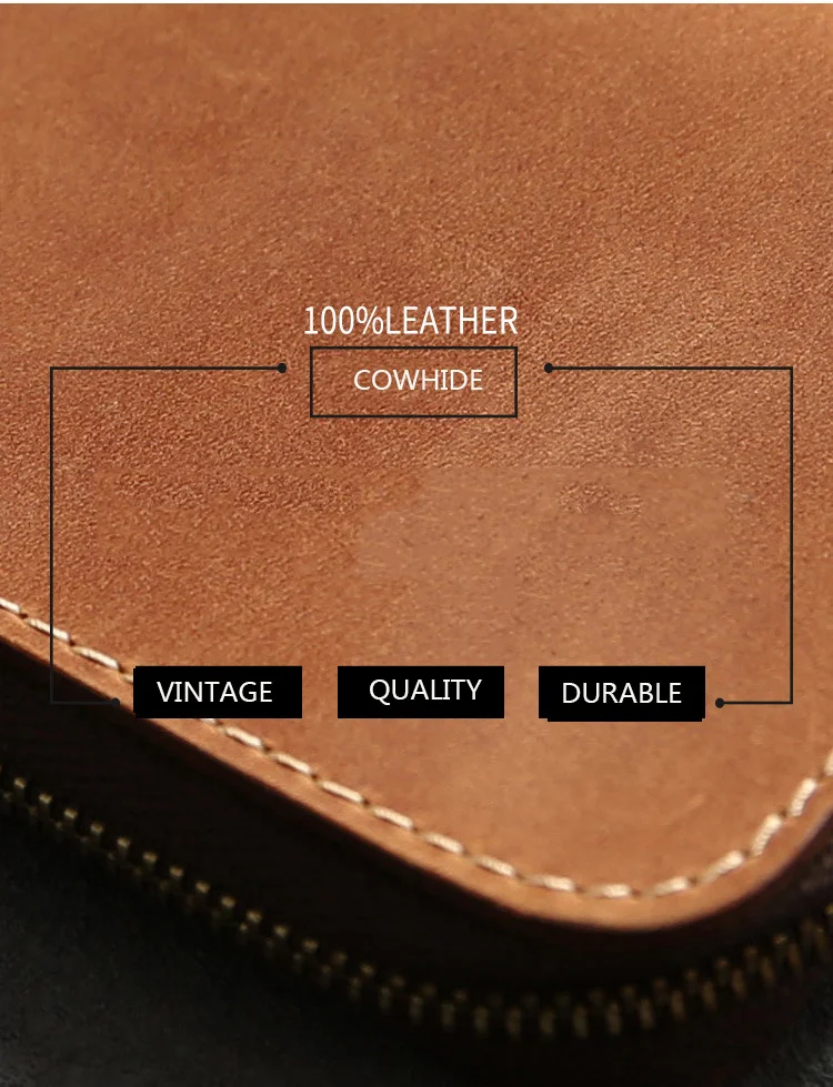 1 Stück echtes Leder-Geldbörse für Herren – männliches echtes Rindsleder, Vintage-Stil, handgefertigt, langer, schlanker Reißverschluss, Clutch, Herren-Geldbörse, Kartenhalter, Handytasche – Detail 1