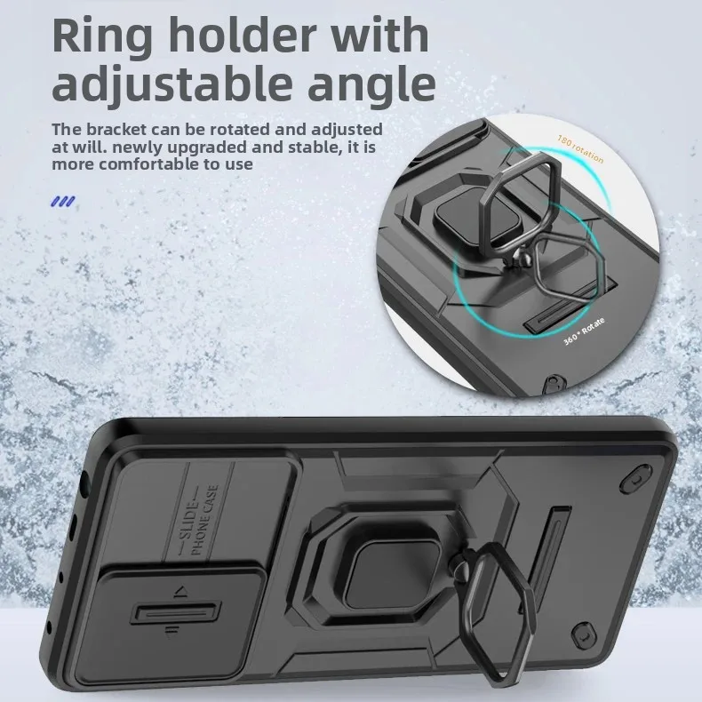 Luxury Armor Design Slide Camera Case with Strong Magnetic Ring Bracket and Shockproof Bumper Protection