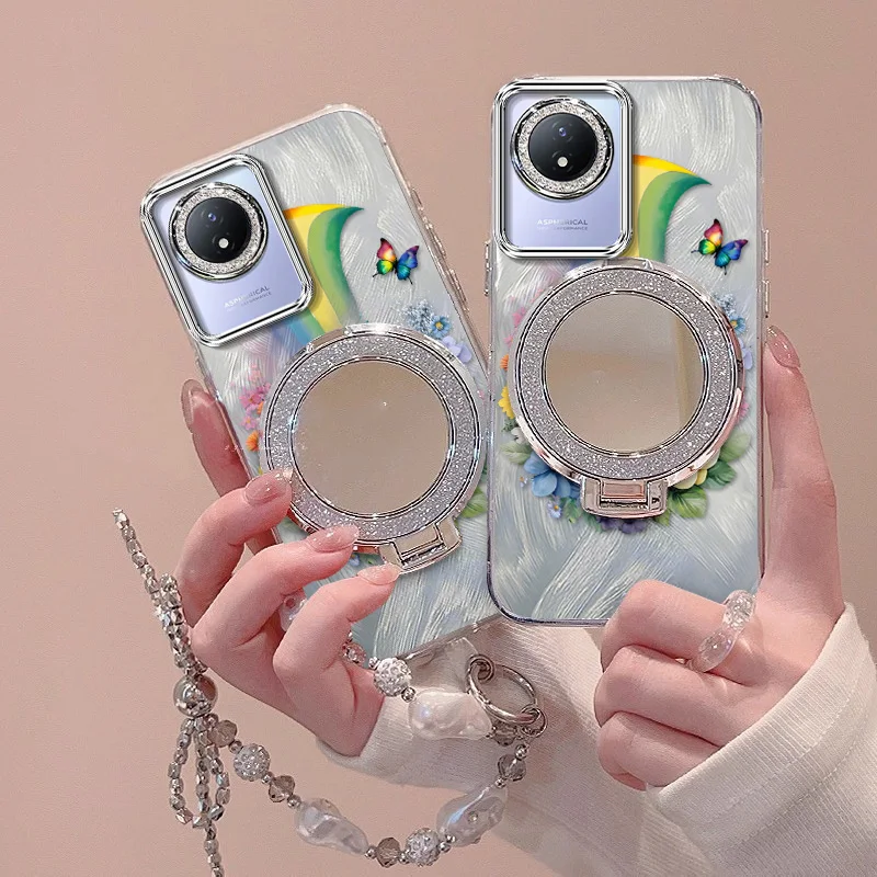 3-Piece Set: Vibrant Rainbow Phone Case with Lanyard and Stand