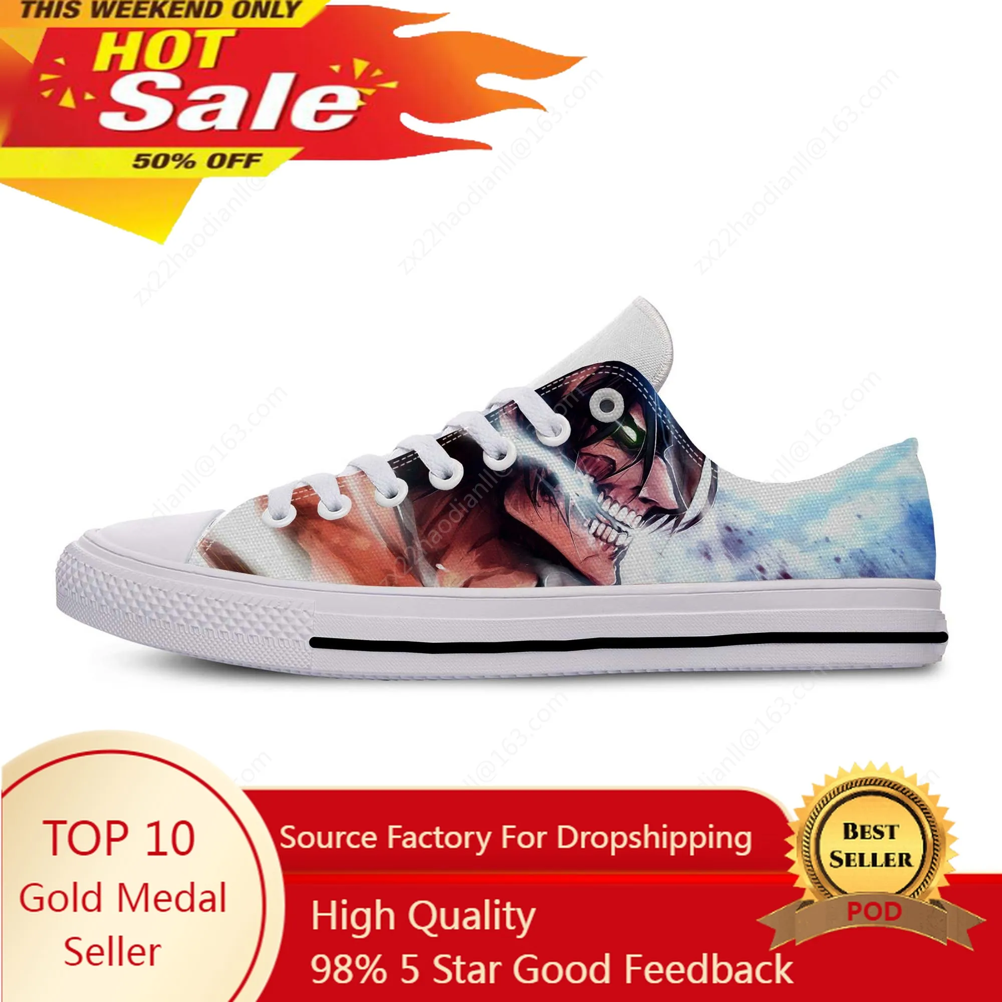 Hot Anime Attack on Titan Lightweight Cloth 3D Print Funny Fashion Low Top Canvas Shoes Mens Womens Casual Breathable Sneakers