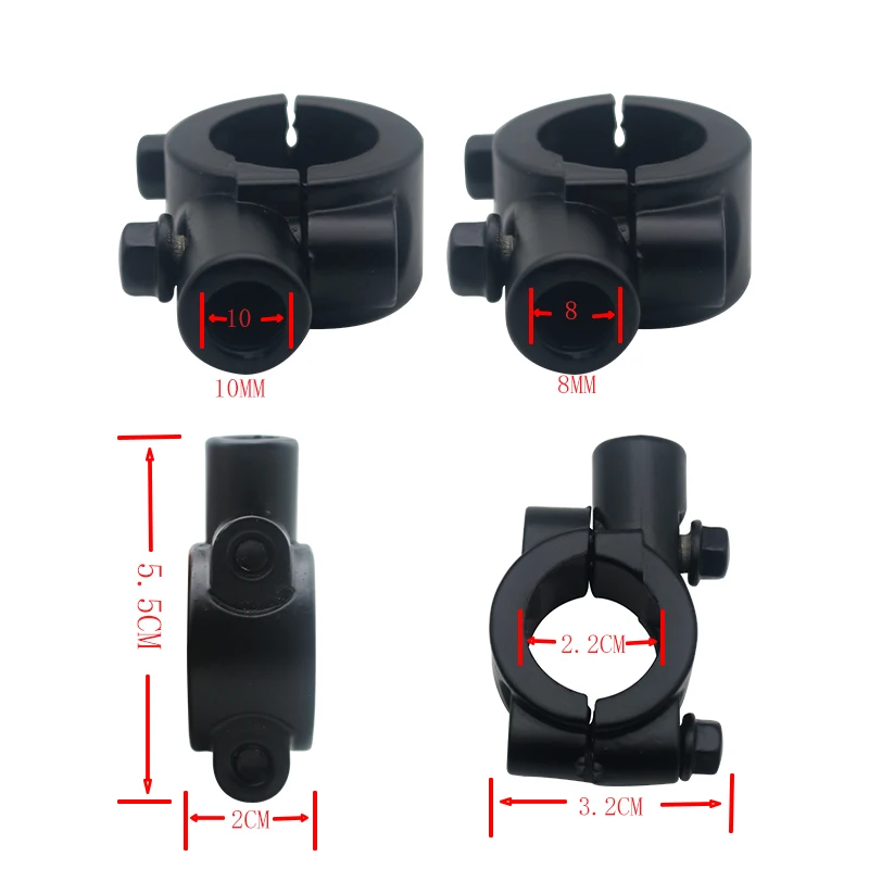 Motorcycle Mirror Mount 2pcs 22mm Handlebar 10mm 8mm Thread Universal Rear View Mirror Holder Adapter Clamp Base