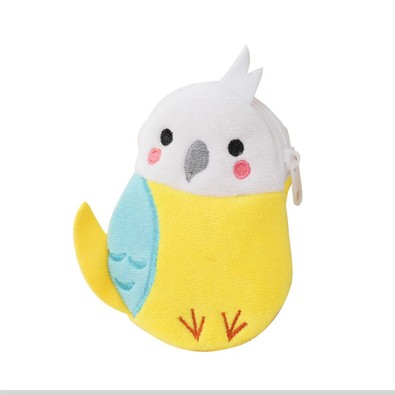 Children's Plush Zero Wallet Pendant Wallet Bags Cartoon Parrot Small Bag Earphones Data Cable Storage Bag Accessories