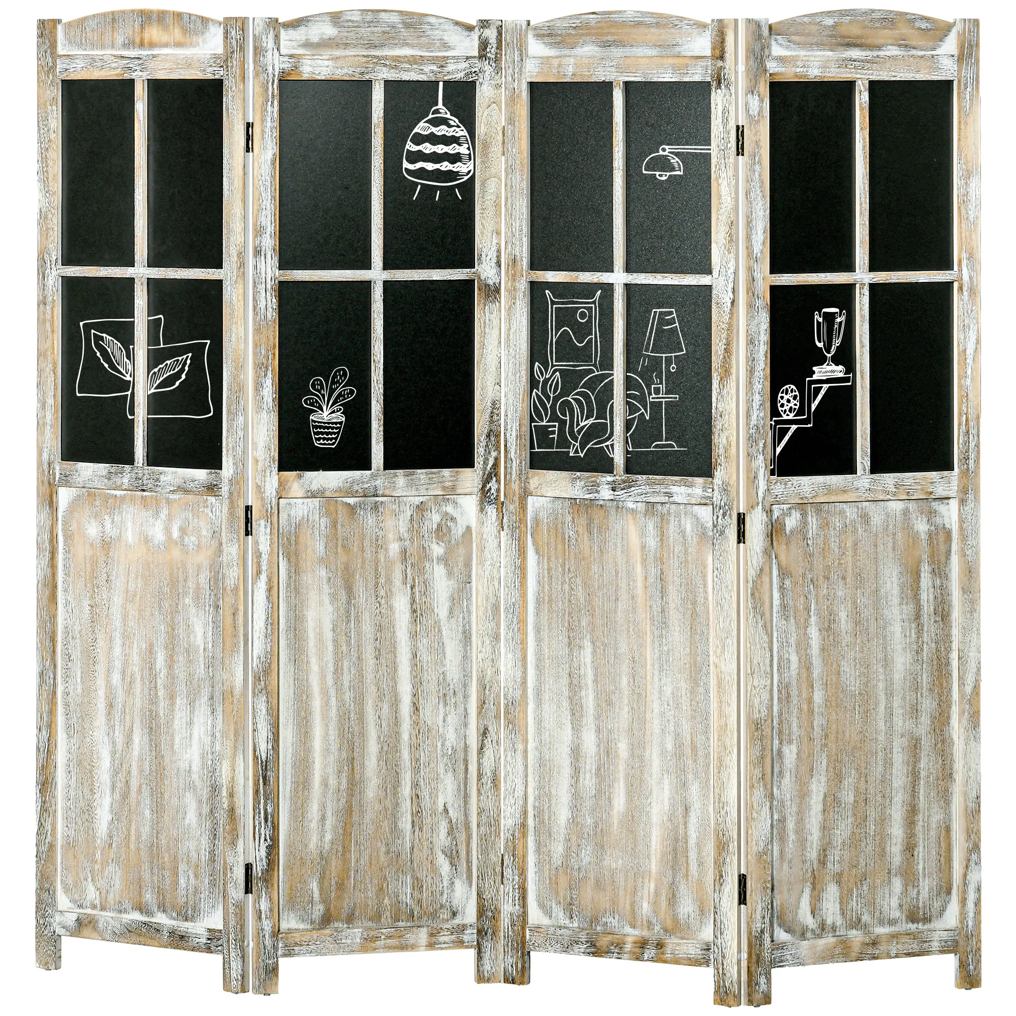 

5.6' Tall Folding Indoor Portable Wood Privacy Screen with Black Boards, Hinged Freestanding Partition Wall Dividers, Natural