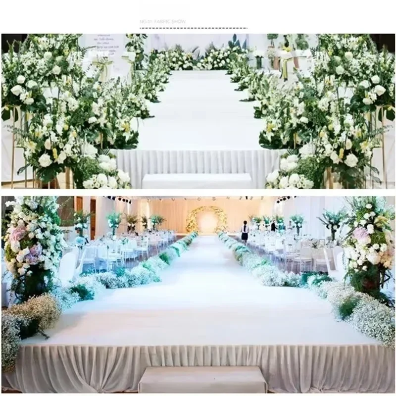 Table Skirt White Pleated Wedding Backdrop Curtains Table Clothes Birthday Banquet Stage Silk Skirting Event Party